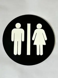Unisex Restroom Sign, Round Black and White, Modern Design