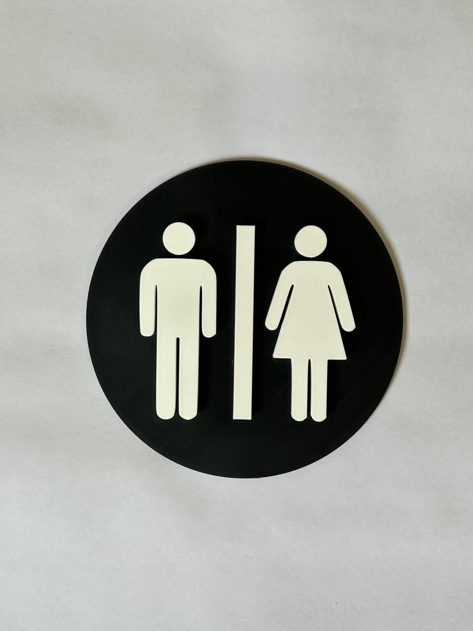 Unisex Restroom Sign, Round Black and White, Modern Design