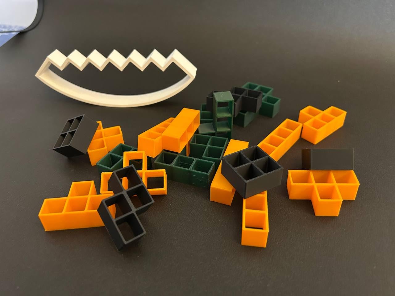 Balancing Blocks Puzzle Game, 22 Pieces, Orange Green Black Blocks with White Base