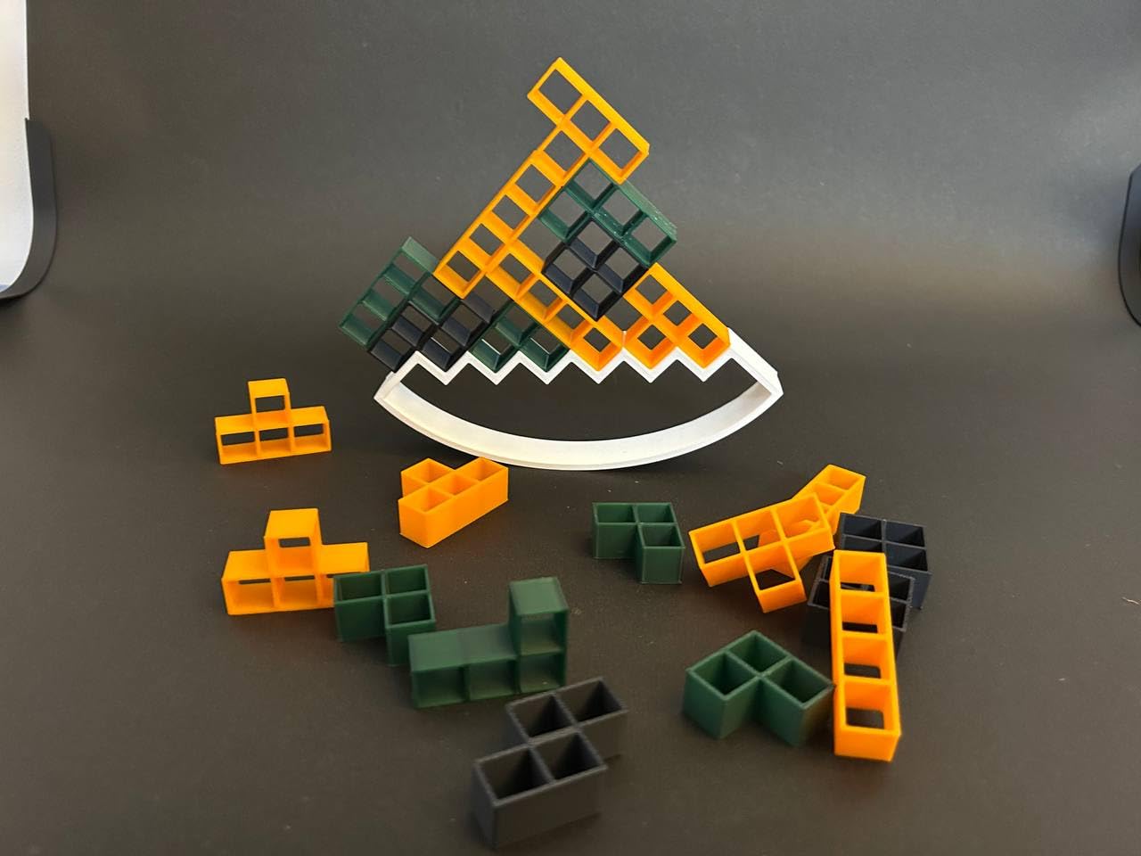 Balancing Blocks Puzzle Game, 22 Pieces, Orange Green Black Blocks with White Base