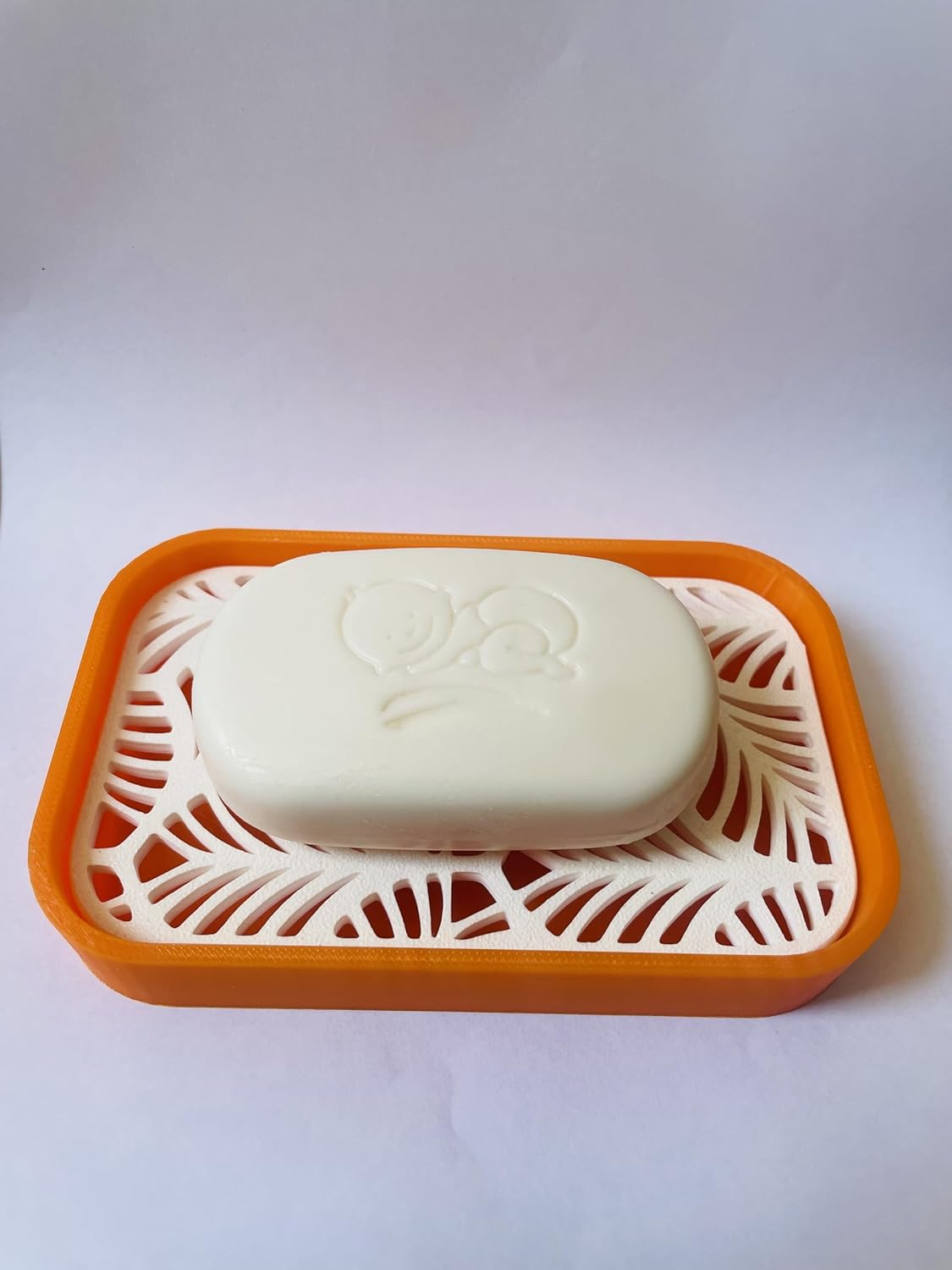 Decorative Soap Dish with Palm Leaf Pattern, Orange Base with White Cover