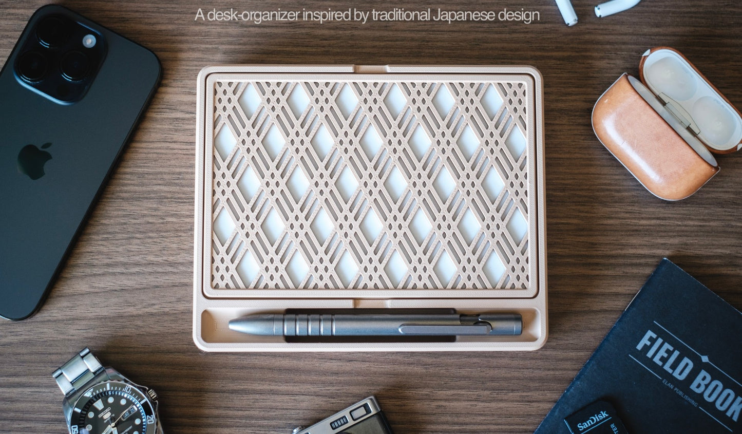 Desk Box | Organizer | Japanese Kumiko Pattern