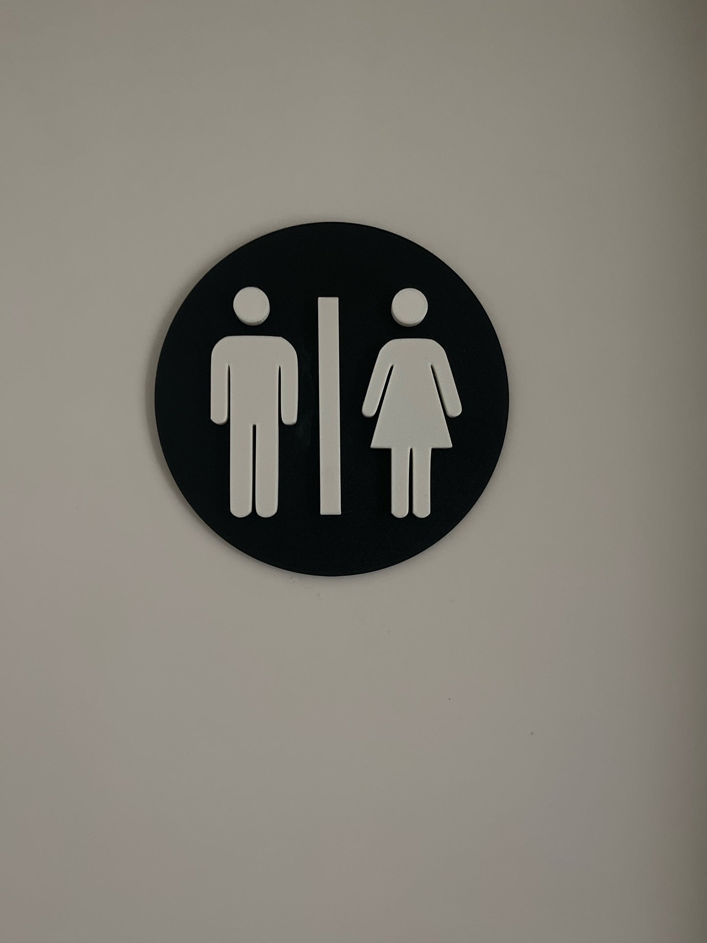 Unisex Restroom Sign, Round Black and White, Modern Design