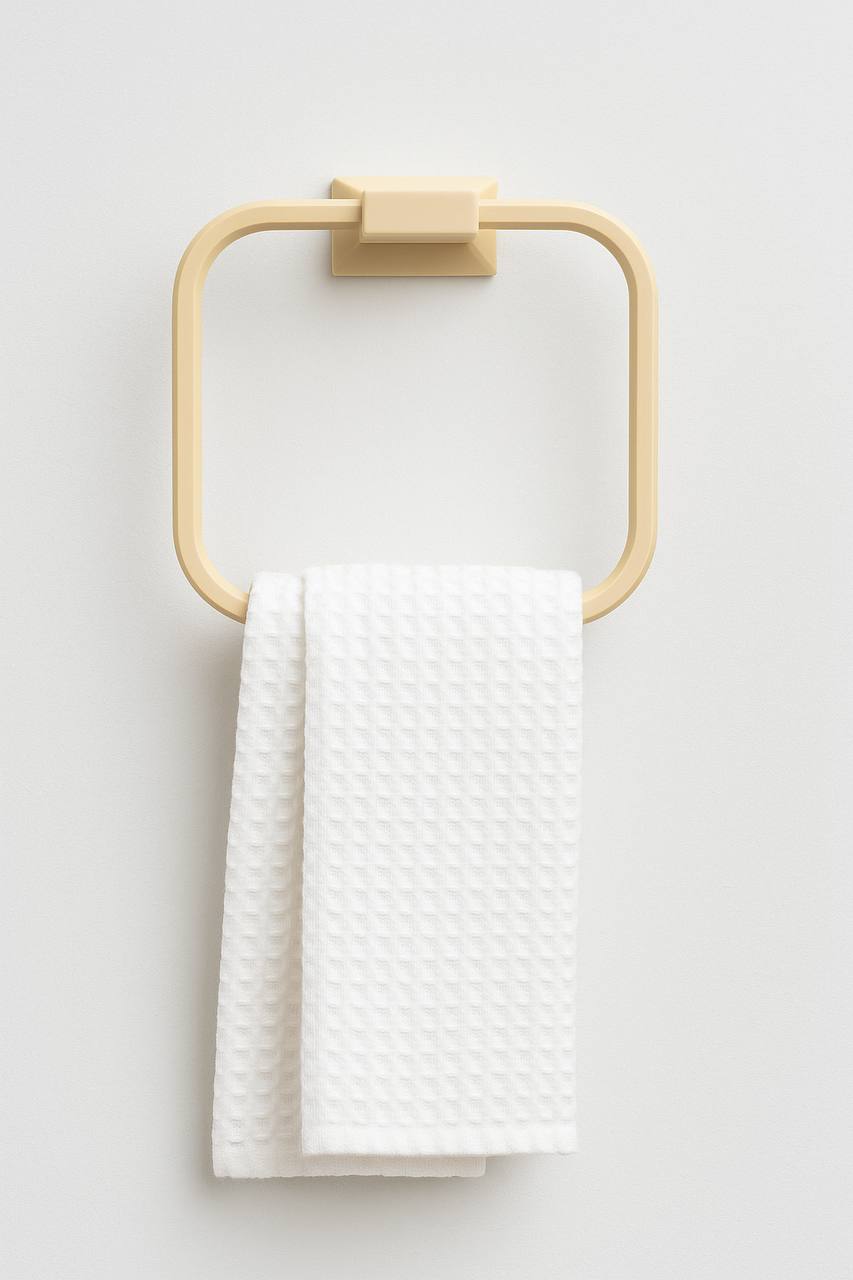 Modern Square Towel Ring Holder, Wall-Mounted, Cream Colour, Bathroom Accessory