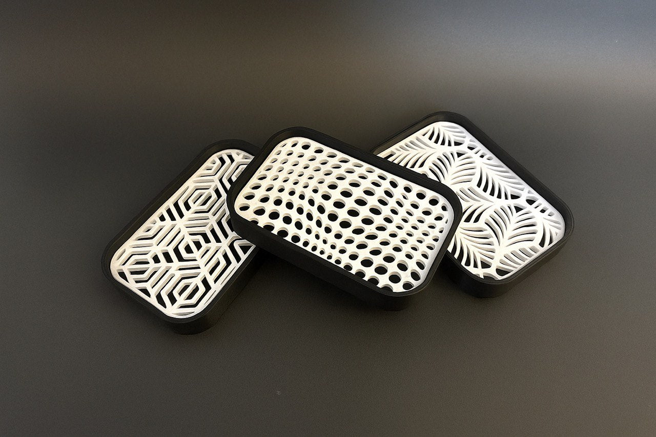 Set of Three | Decorative Soap Dish with Palm Leaf Pattern, Multicolor Base with White Cover, for Kitchen, Bath and Washbasin, Keeps Soap Dry