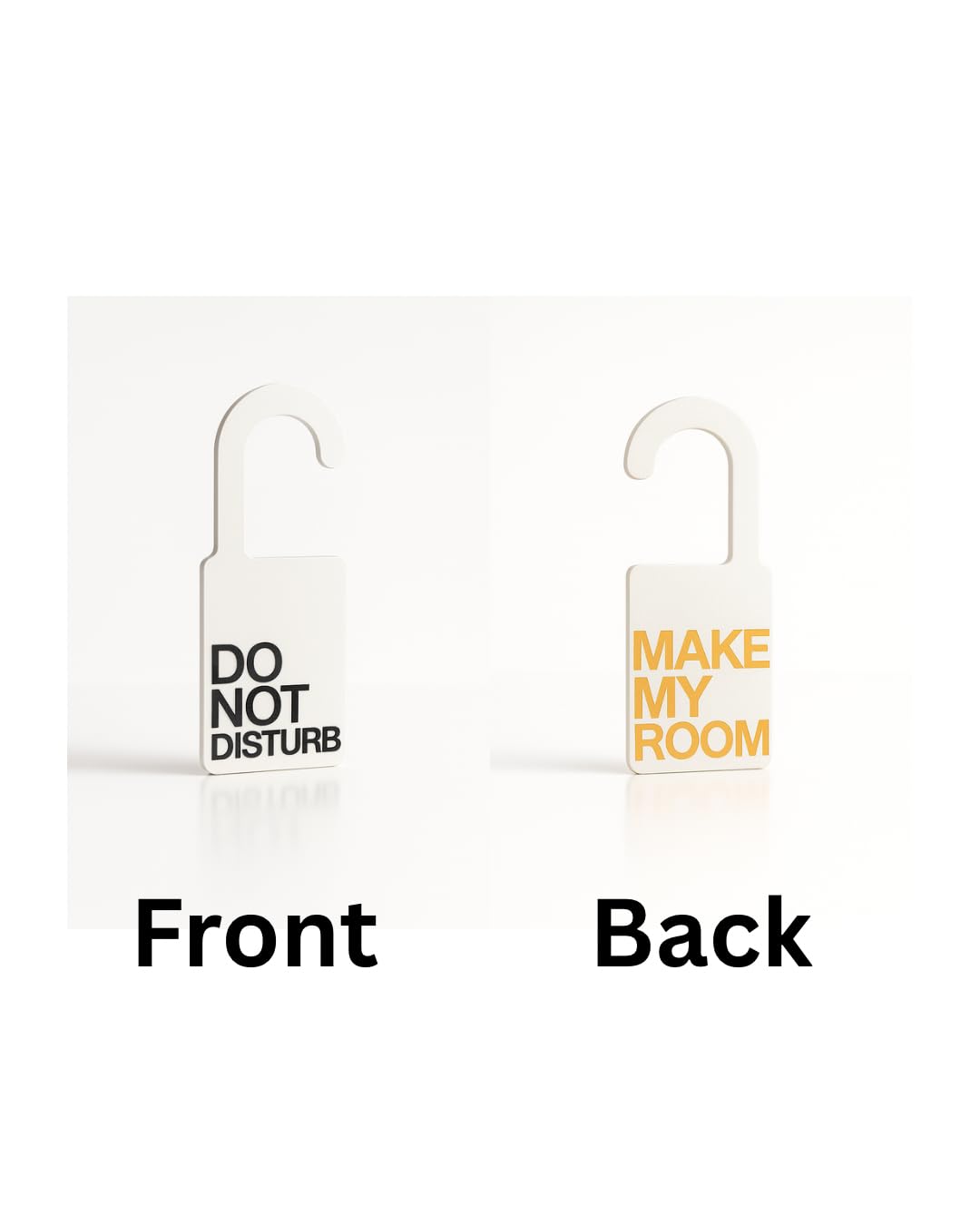 Double-Sided Door Hanger Sign, Do Not Disturb and Make My Room, White Plastic with Black and Yellow Text