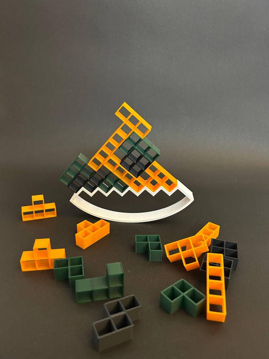 Balancing Blocks Puzzle Game, 22 Pieces, Orange Green Black Blocks with White Base