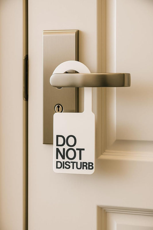 Double-Sided Door Hanger Sign, Do Not Disturb and Make My Room, White Plastic with Black and Yellow Text