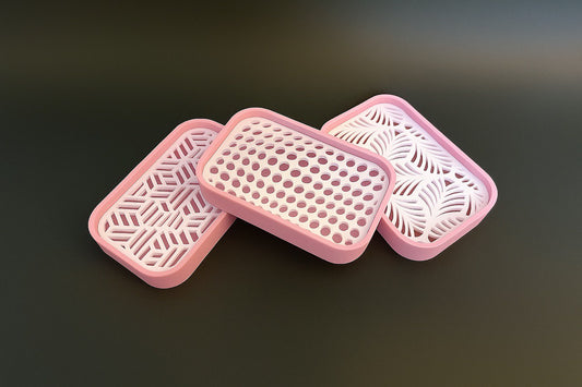 Set of Three | Decorative Soap Dish with Palm Leaf Pattern, Multicolor Base with White Cover, for Kitchen, Bath and Washbasin, Keeps Soap Dry