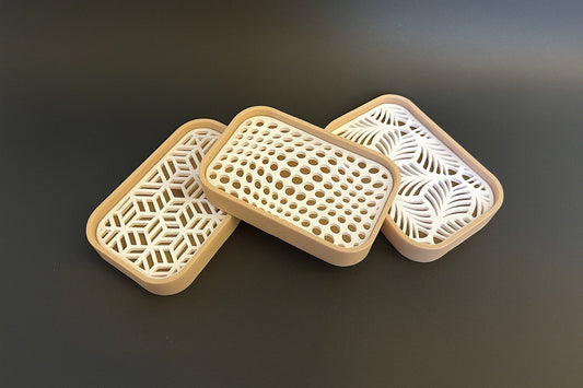 Set of Three | Decorative Soap Dish with Palm Leaf Pattern, Multicolor Base with White Cover, for Kitchen, Bath and Washbasin, Keeps Soap Dry